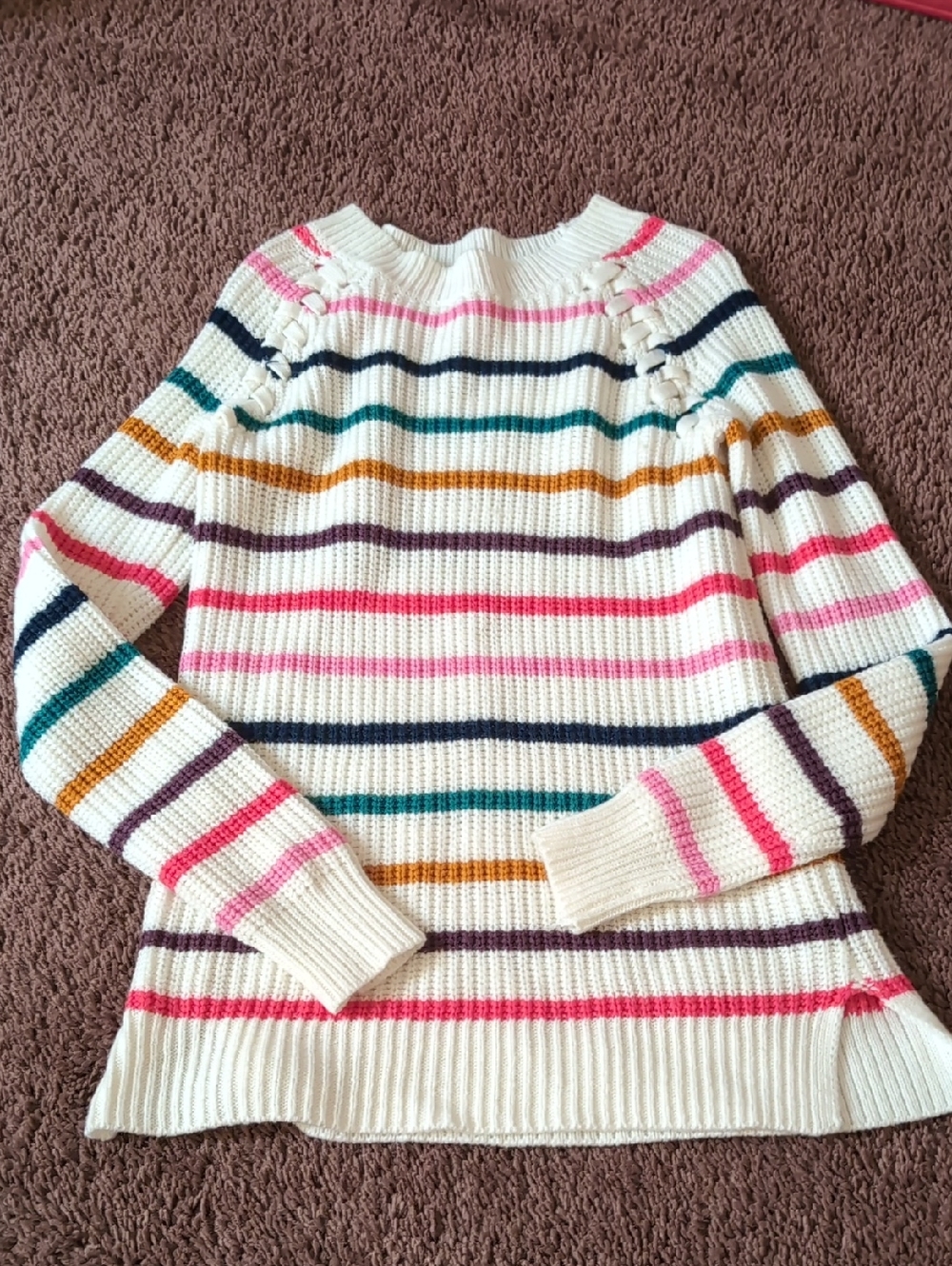 Cream Multicolor Striped Women's Sweater